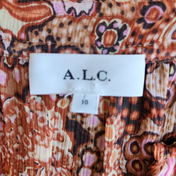 A.L.C. Carly Floral Silk Smocked Mini Dress Cap Sleeve Multicolor Chiffon - Picture 14 of 16